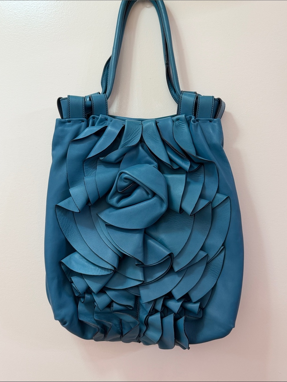 Valentino Garavani Vertigo Rose Bag in Turquoise Lambskin Leather Gold Hardware